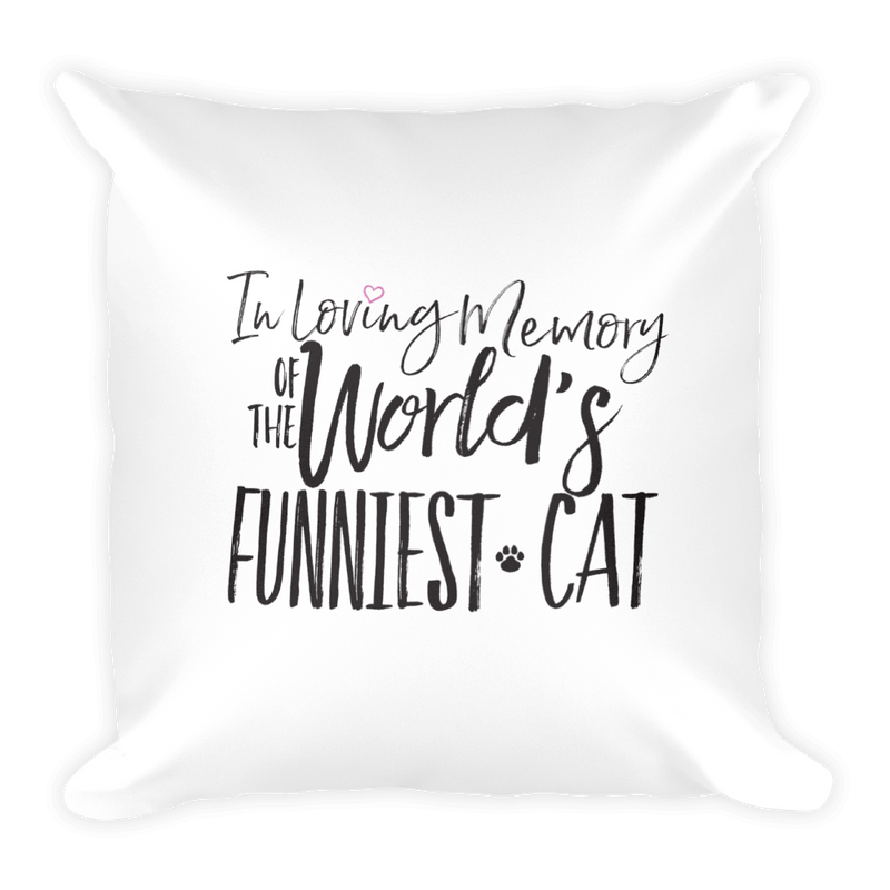Floral Cat Funniest Cat Square Pillow in Back View Quote