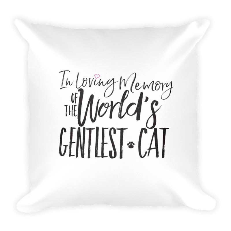 Floral Cat Gentlest Cat Square Pillow in Back View Quote