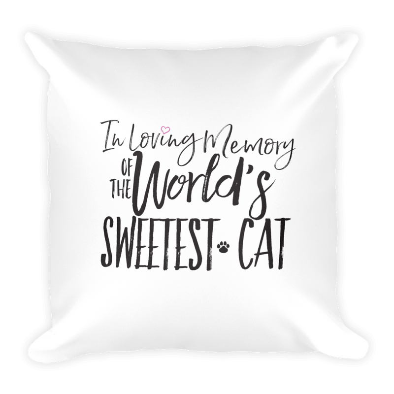 Floral Cat Sweetest Cat Square Pillow in Back View Quote