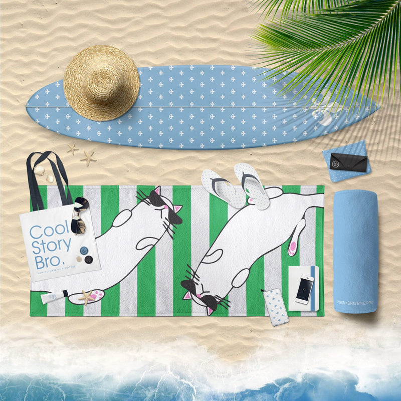 Summer Cat 'Green Stripe' Versatile Lightweight Towel