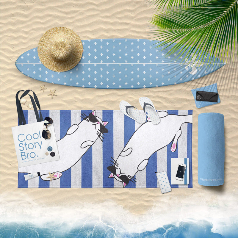 Summer Cat 'Blue Stripe' Versatile Lightweight Towel
