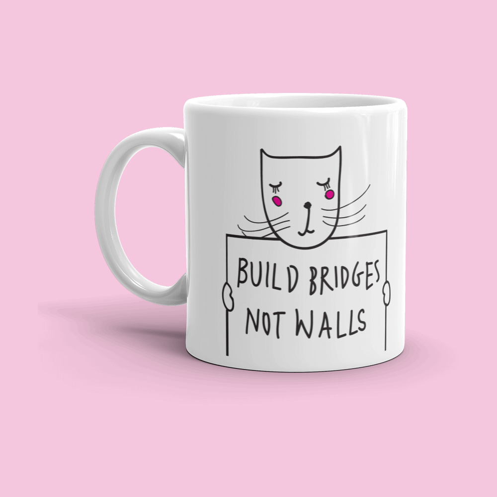 Political Cat 'Bridges Not Walls' Mug