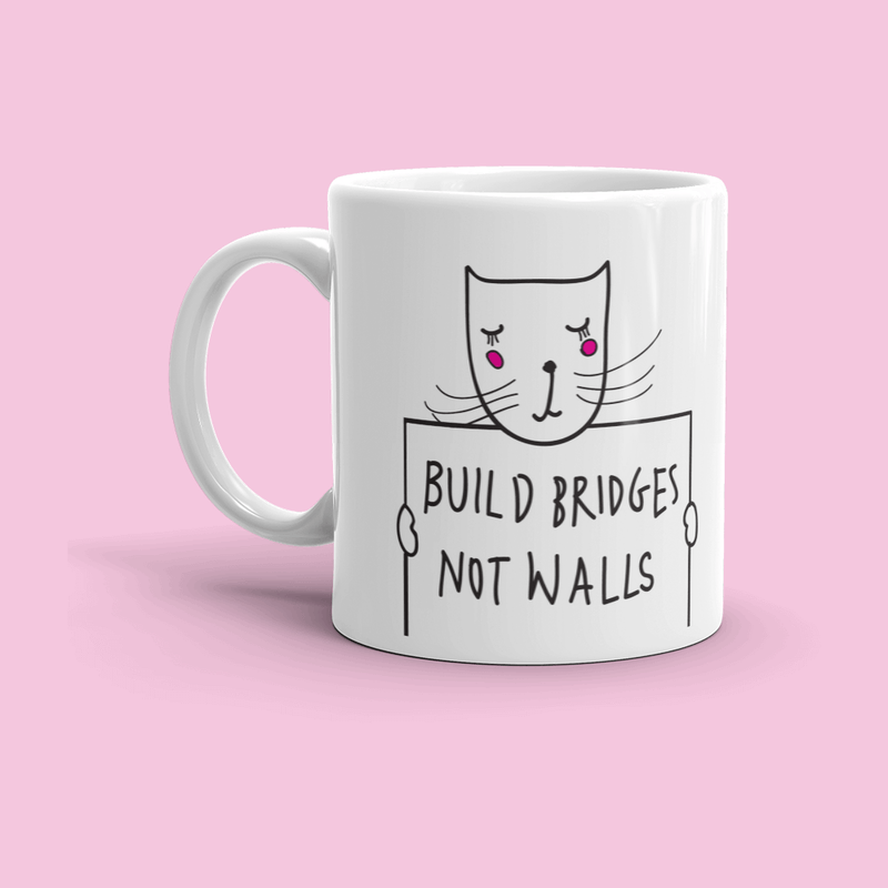 Political Cat 'Bridges Not Walls' Mug