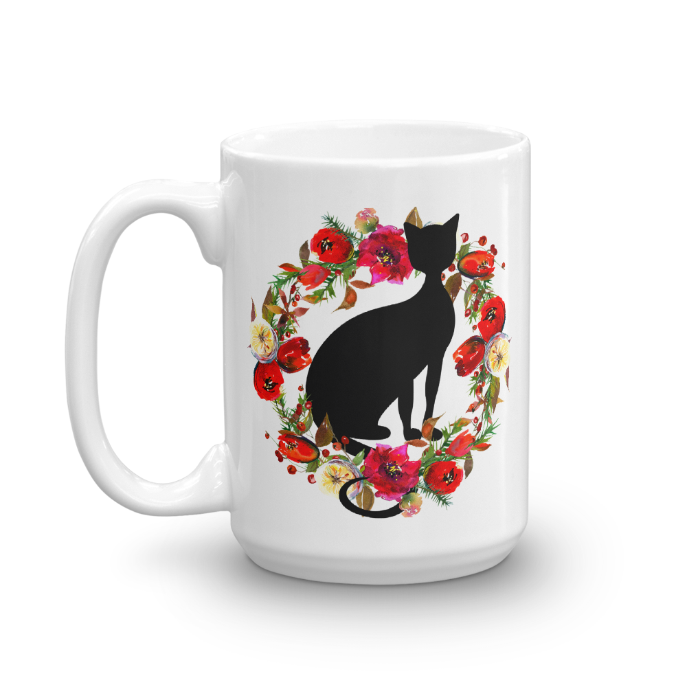 Floral Cat Gentlest Cat Mug in Right View