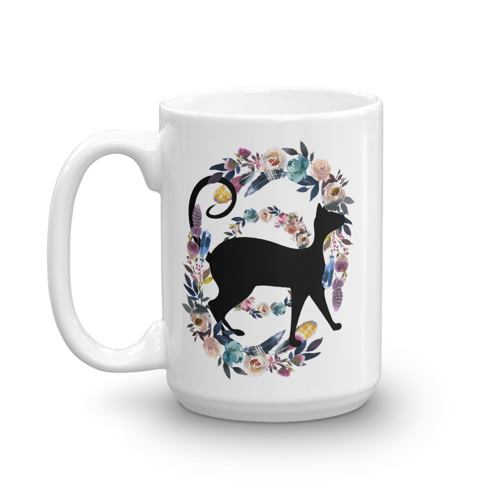 Floral Cat Most Awesome Cat Mug in RIght View
