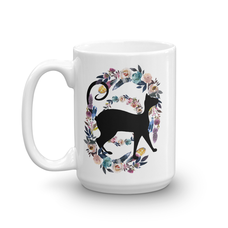 Floral Cat Most Awesome Cat Mug in RIght View
