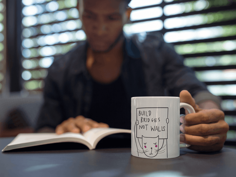 Political Cat 'Bridges Not Walls' Mug