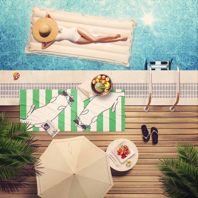 Summer Cat 'Green Stripe' Versatile Lightweight Towel