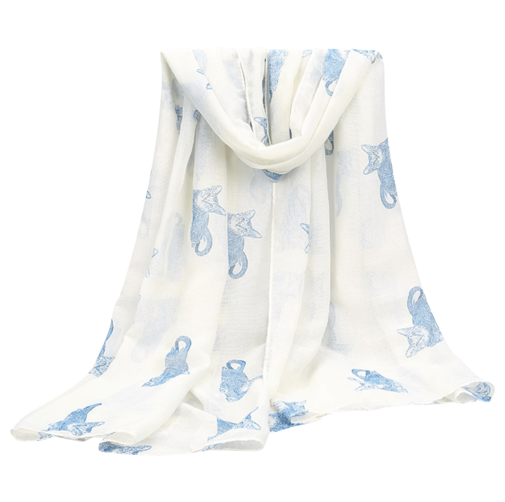 Pattern Cat 'White with Blue Cat' Lightweight Scarf