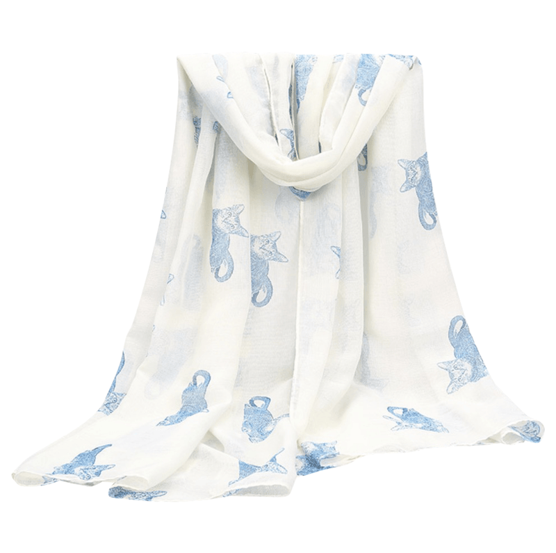 Pattern Cat 'White with Blue Cat' Lightweight Scarf