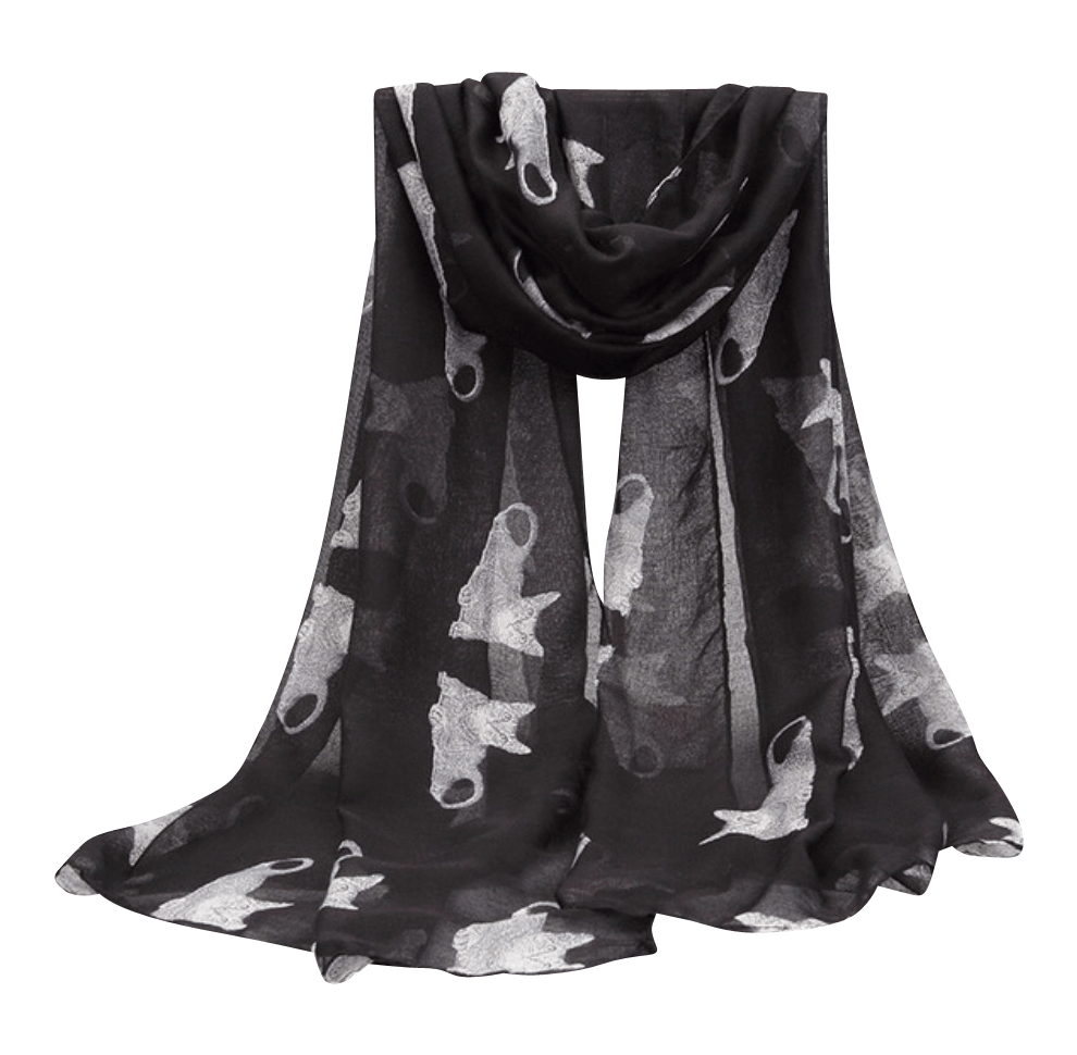 Pattern Cat 'Black with White Cat' Lightweight Scarf