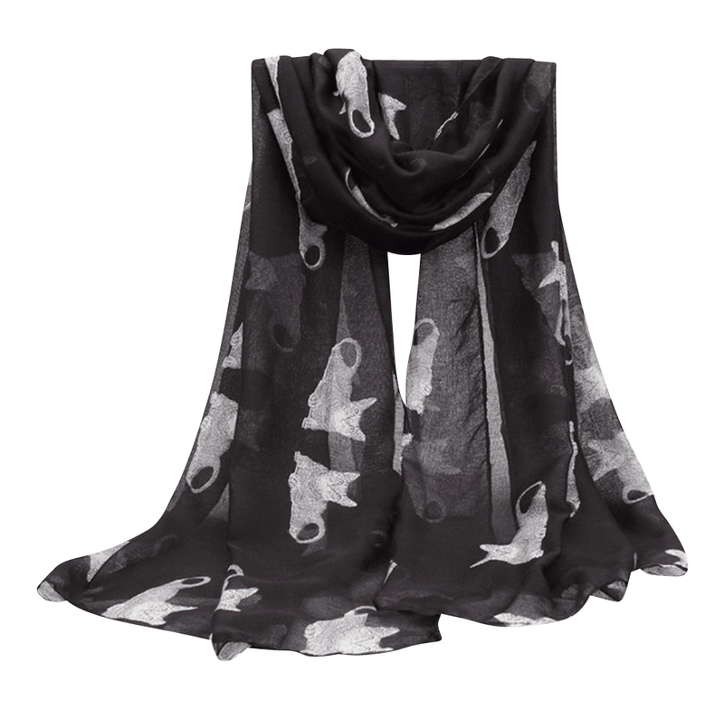 Pattern Cat 'Black with White Cat' Lightweight Scarf