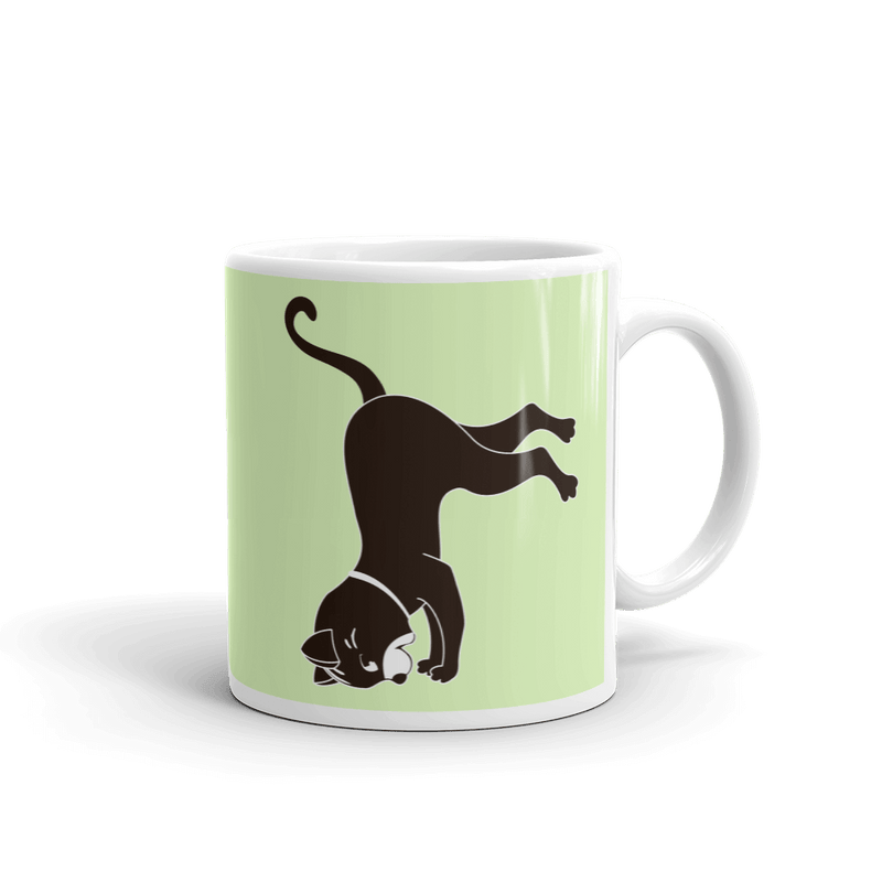 Yoga Cat Headstand Mug in 11oz Peppermint