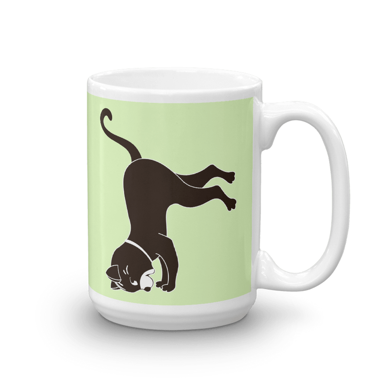 Yoga Cat Headstand Mug in 15oz Peppermint