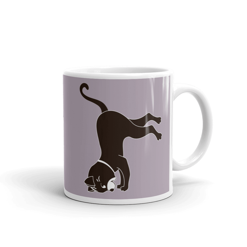 Yoga Cat Headstand Mug in 11oz Mushroom
