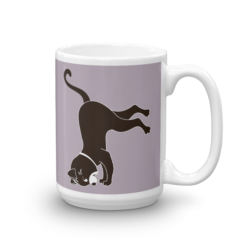 Yoga Cat Headstand Mug in 15oz Mushroom