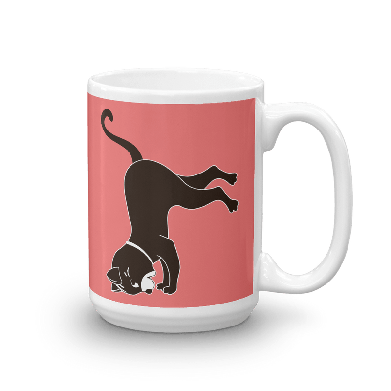 Yoga Cat Headstand Mug in 15oz Tomato