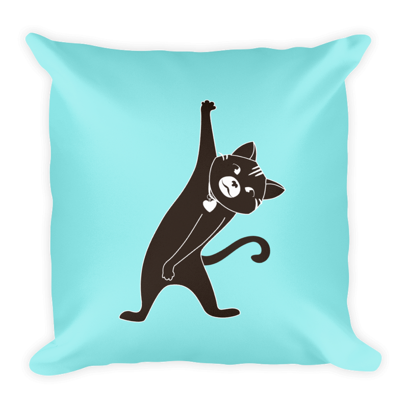 Yoga Cat Stretch Square Pillow in Teal