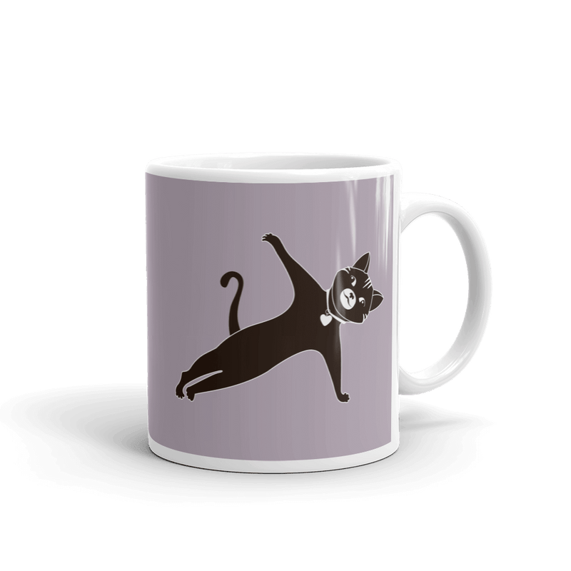 Yoga Cat Side Plank Mug in 11oz Mushroom
