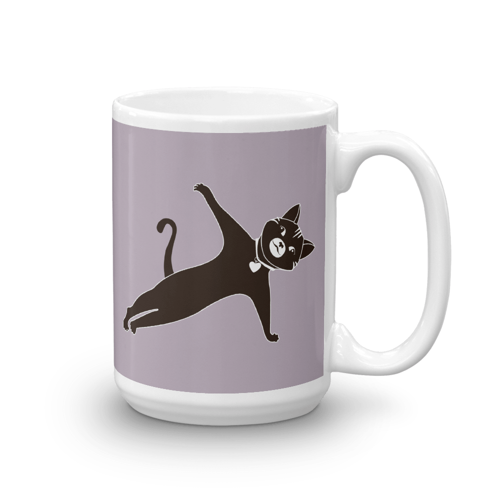 Yoga Cat Side Plank Mug in 15oz Mushroom