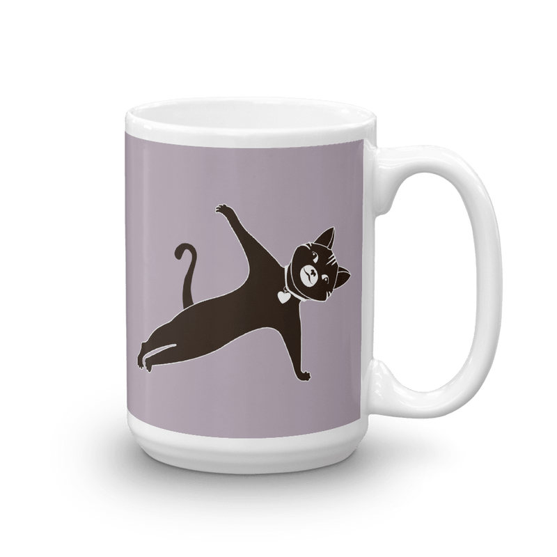 Yoga Cat Side Plank Mug in 15oz Mushroom