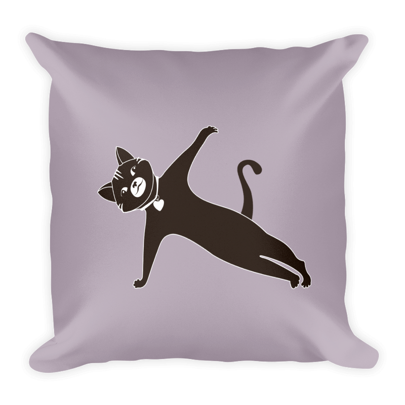 Yoga Cat Side Plank Square Pillow in Mushroom