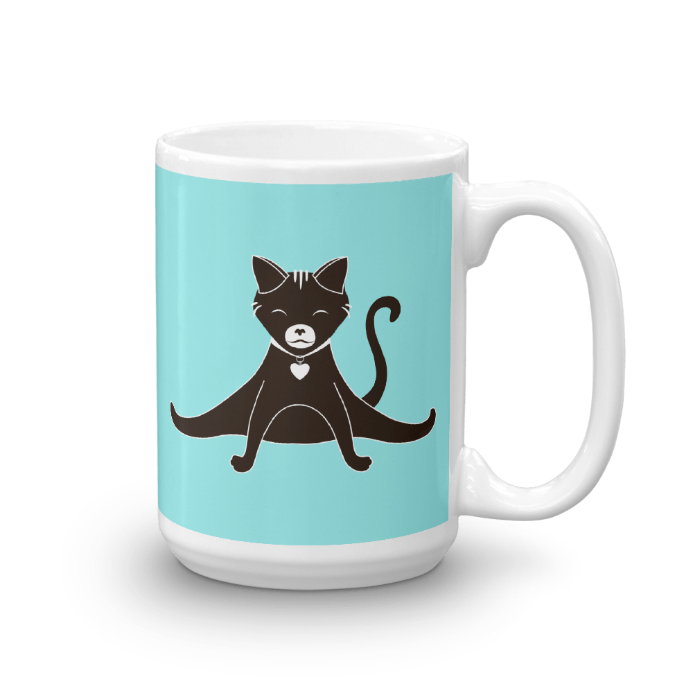 Yoga Cat Splits Mug in 15oz Teal