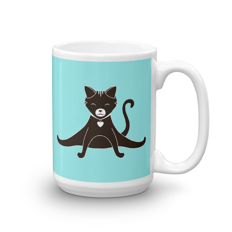 Yoga Cat Splits Mug in 15oz Teal