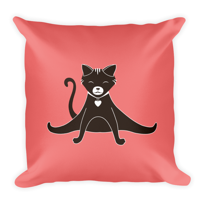 Yoga Cat Splits Square Pillow in Tomato Red