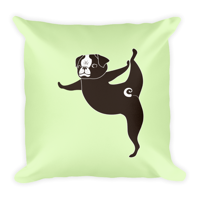 Yoga Pug Tippy Toes Square Pillow Peppermint