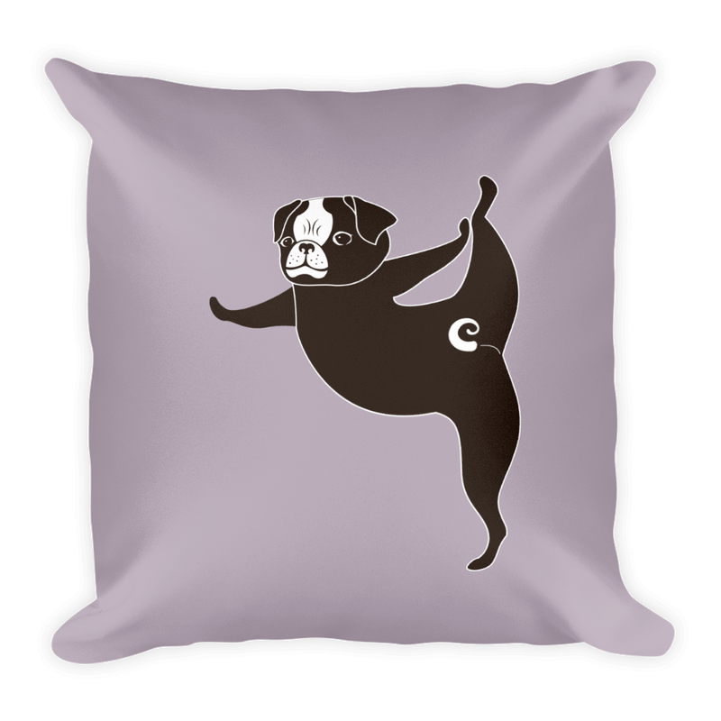 Yoga Pug Tippy Toes Square Pillow Mushroom