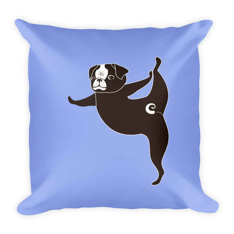 Yoga Pug Tippy Toes Square Pillow Mauve