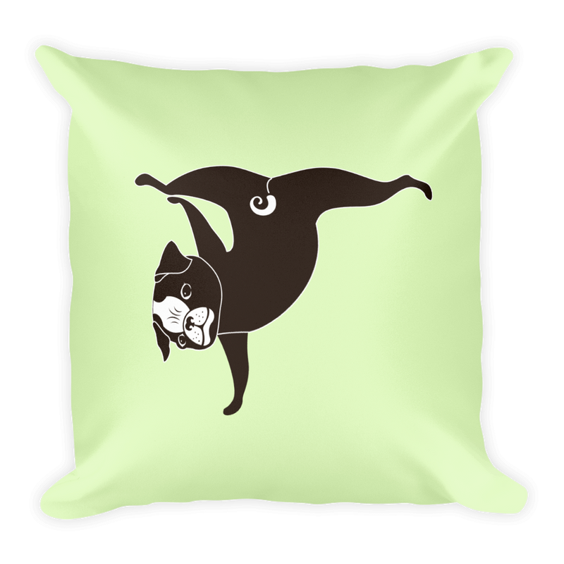 Yoga Pug Paw Stand Square Pillow in Peppermint Green