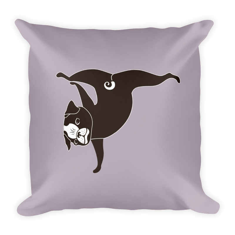Yoga Pug Paw Stand Square Pillow in Mushroom