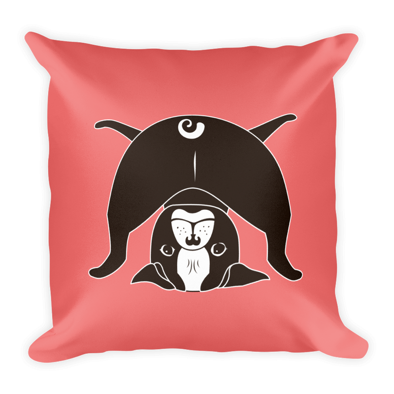 Yoga Pug I See You Square Pillow in Tomato Red
