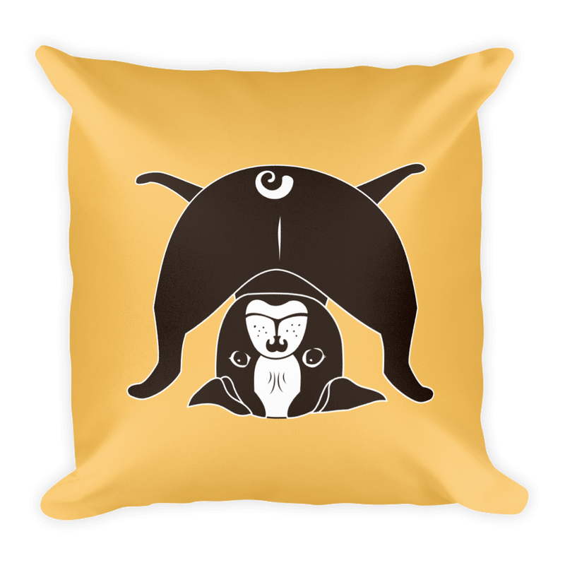 Yoga Pug I See You Square Pillow in Apricot Yellow