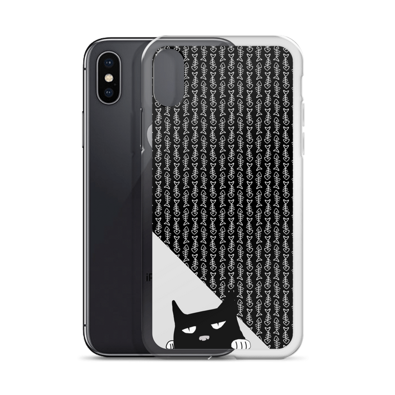Evil Cat Fishbone Gray iPhone X Case with Phone