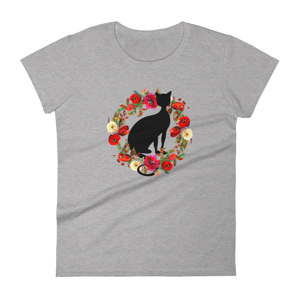 Floral Cat 'In Loving Memory Calvados Flavor' Women's Short Sleeve T-Shirt