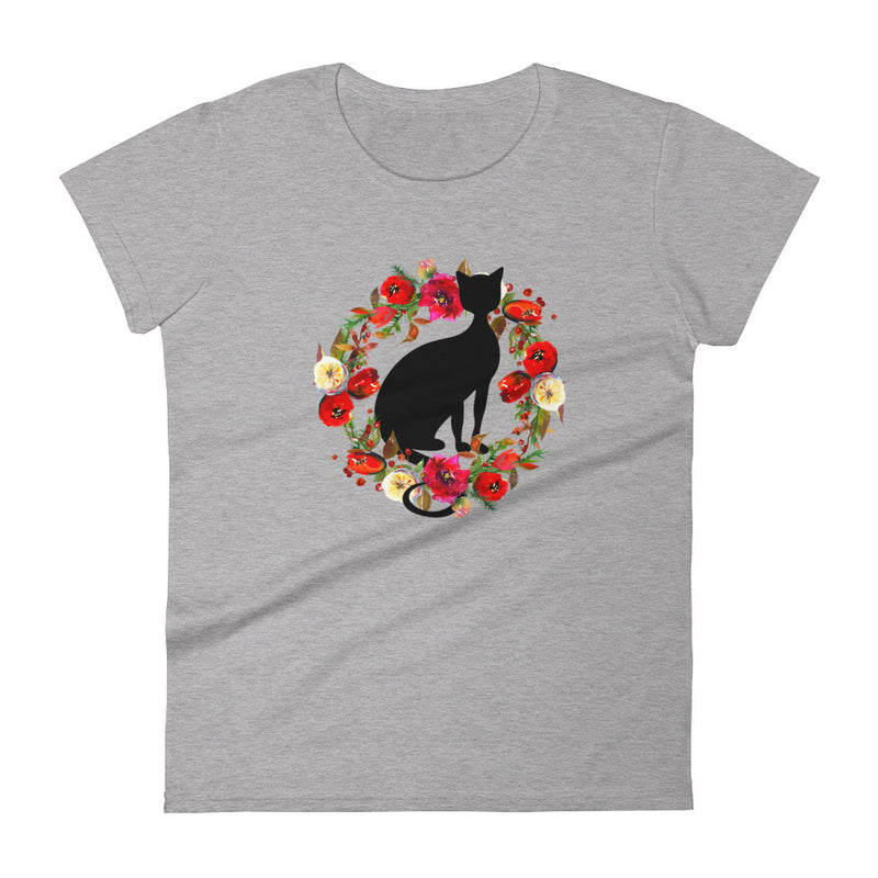 Floral Cat 'In Loving Memory Calvados Flavor' Women's Short Sleeve T-Shirt