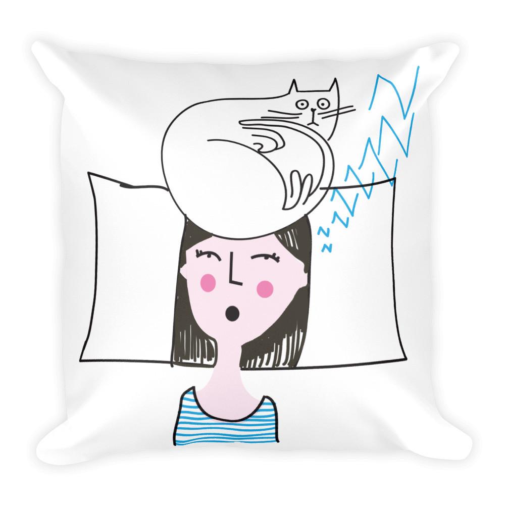 Rascal cat waking up his human square pillow