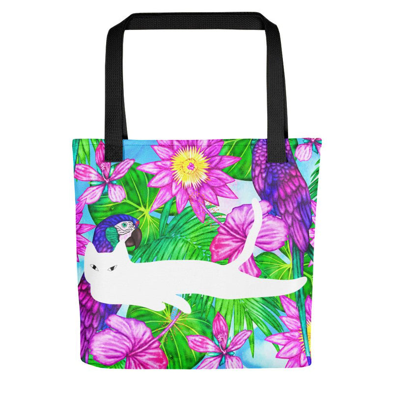 Cat Noir Aloha White Tote bag White Cat in Black Handle
