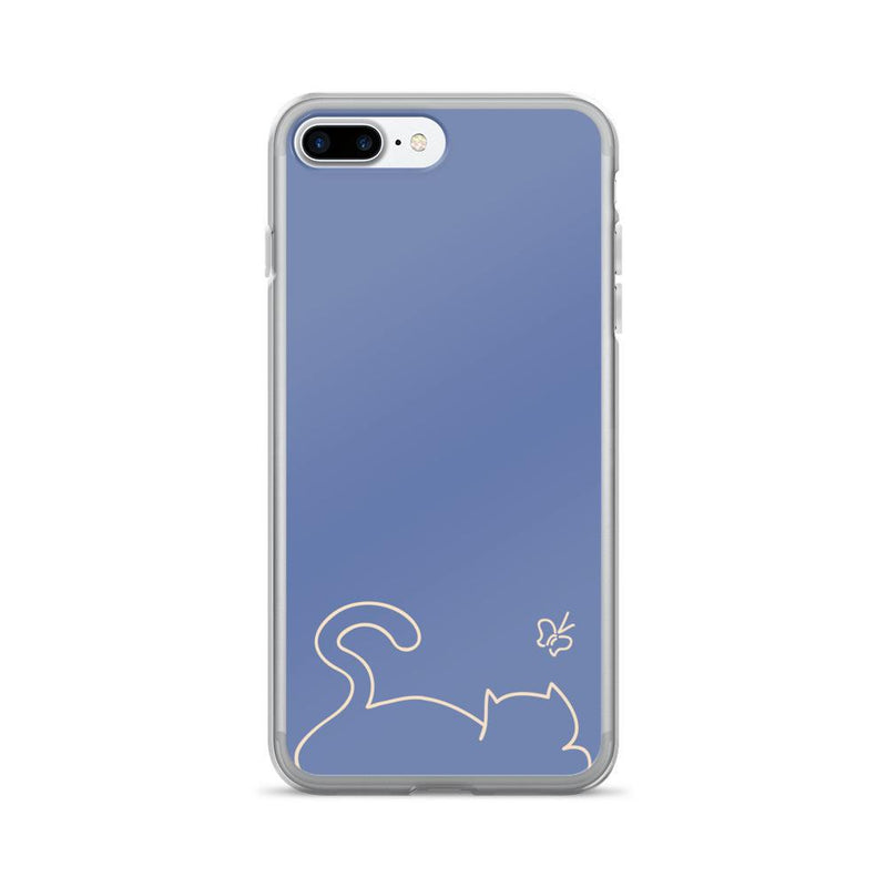 Minimalist Cat ' Recline Slate Blue' iPhone 7/7 Plus Case