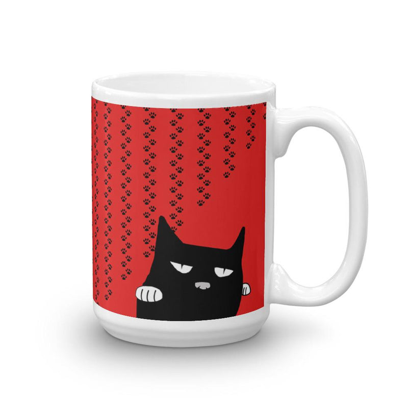 Evil Cat Pawprints Red Mug in Left Side View 15oz