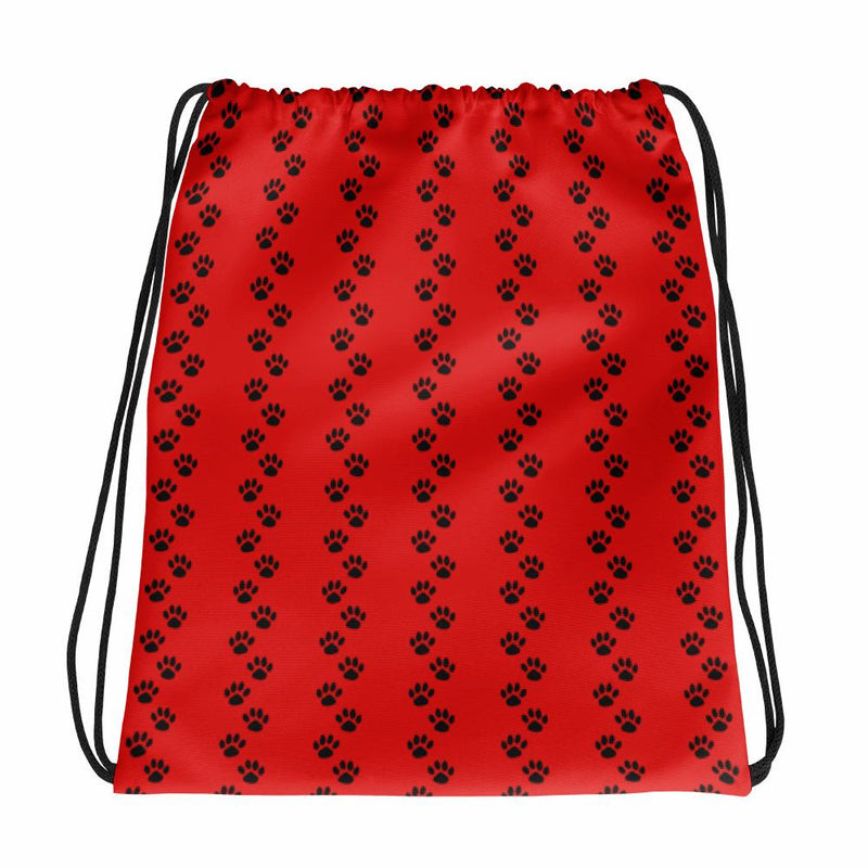 Evil Cat Pawprints Red Drawstring bag Black Cat in Back View