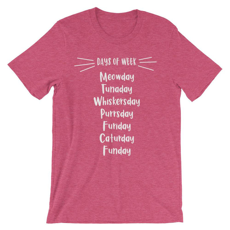 Wordy Cat 'Days of Week' Unisex Short Sleeve T-Shirt