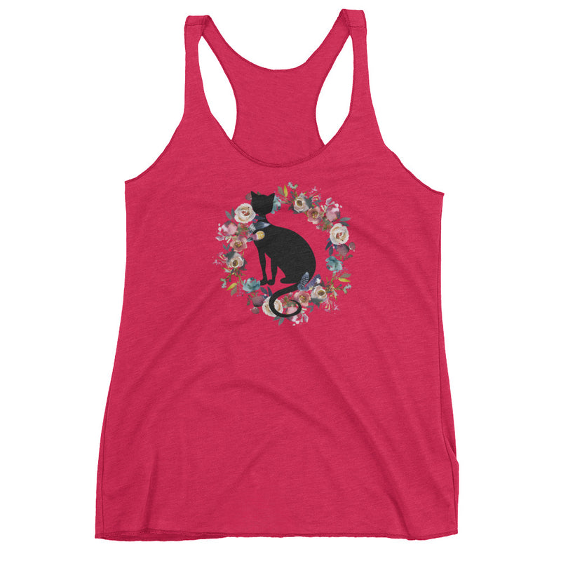 Floral Cat 'In Loving Memory Dusty Blue and Rose' Women's Tank Top