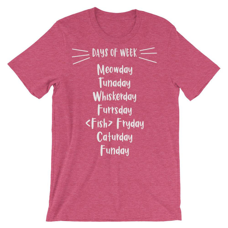 Wordy Cat 'Days of Week' Unisex Short Sleeve T-Shirt