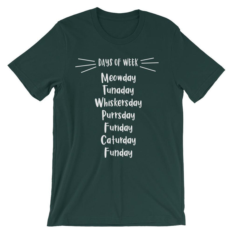 Wordy Cat 'Days of Week' Unisex Short Sleeve T-Shirt