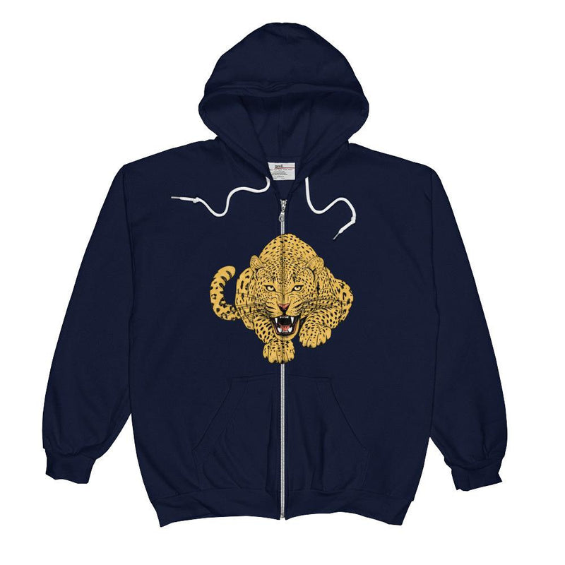 wild cat crouching leopard essential comfy zip hoodie