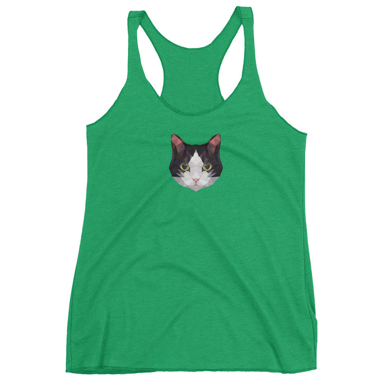 Color-Me Cat Tuxedo Women's Tank Top in Green